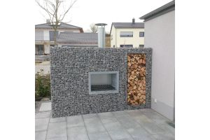 Tuinhaard met Houtopslag – Basalt breukstenen inspiratie. Tuinhaard met Houtopslag