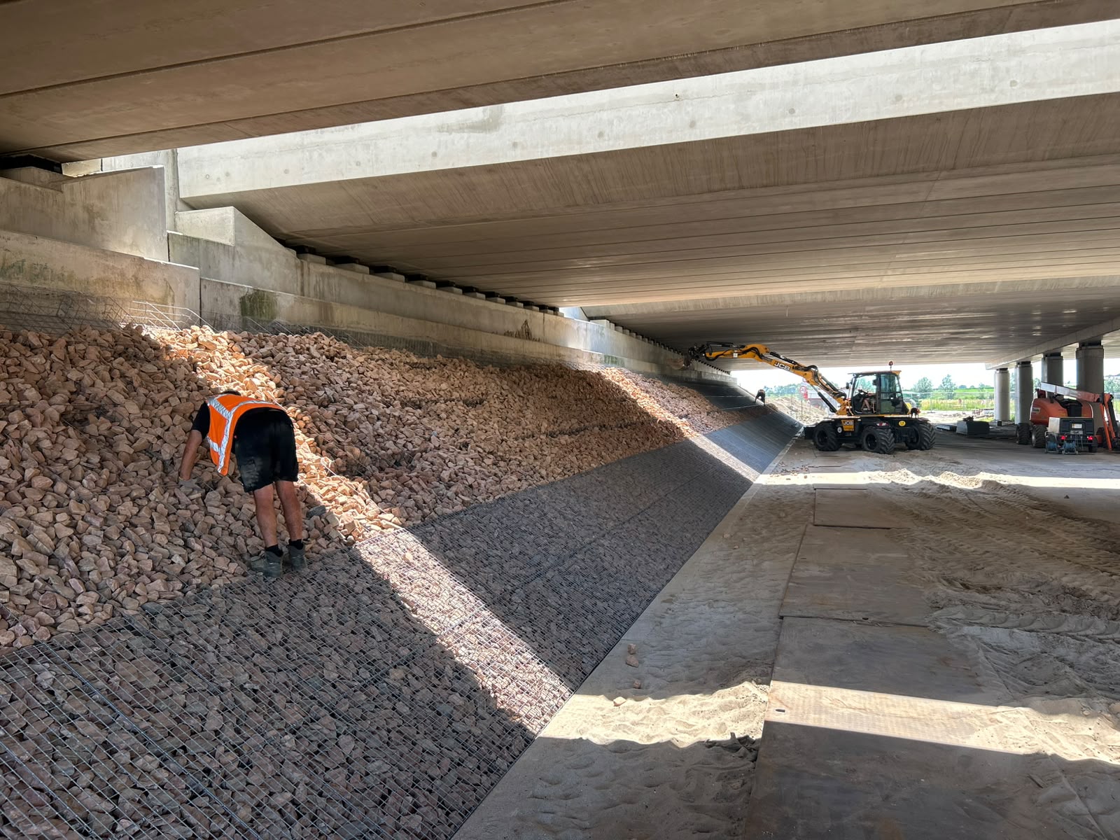 steenkorven als grondkering en taludbekleding bij een infrastructuurproject